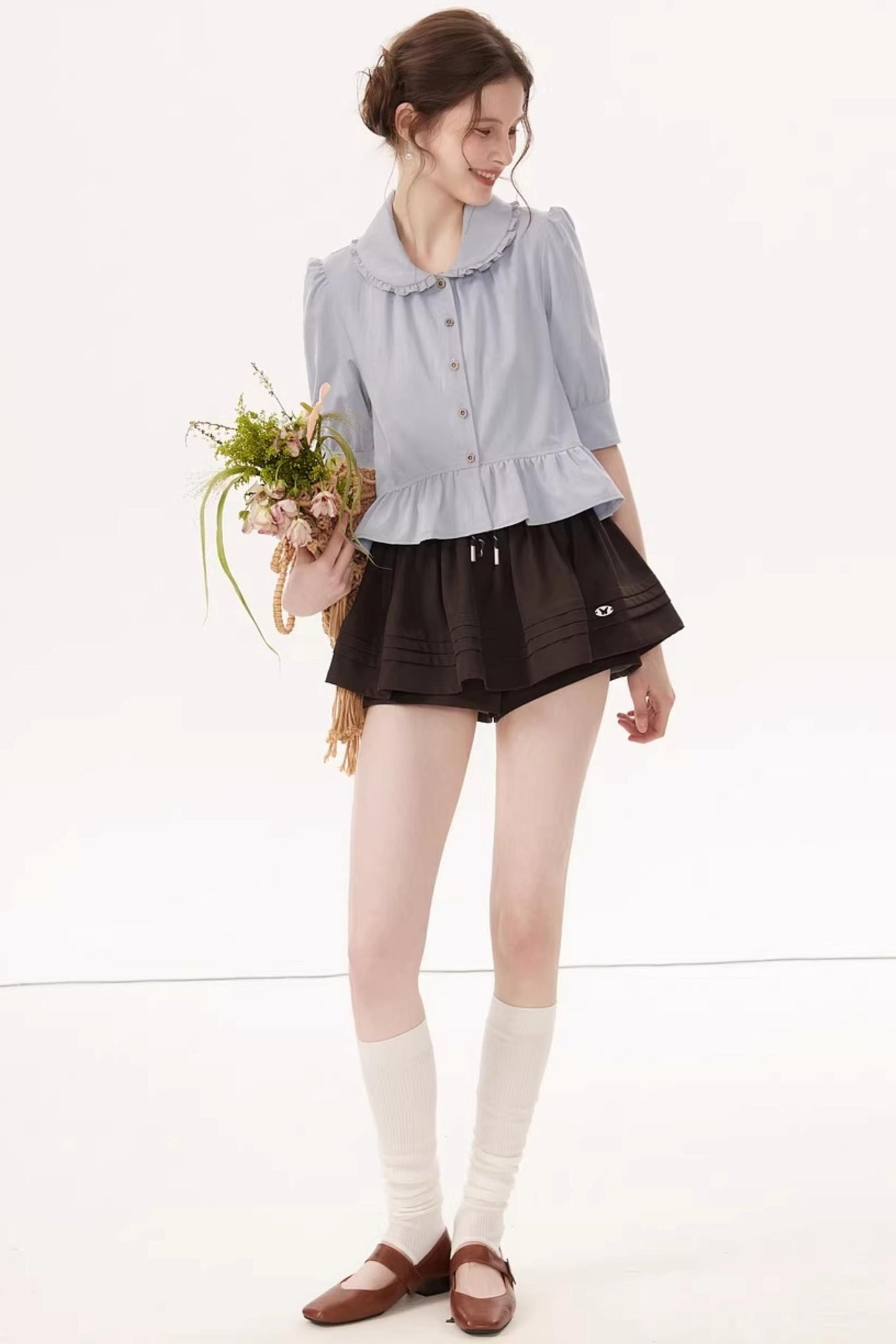 French Blue Ruffle Top