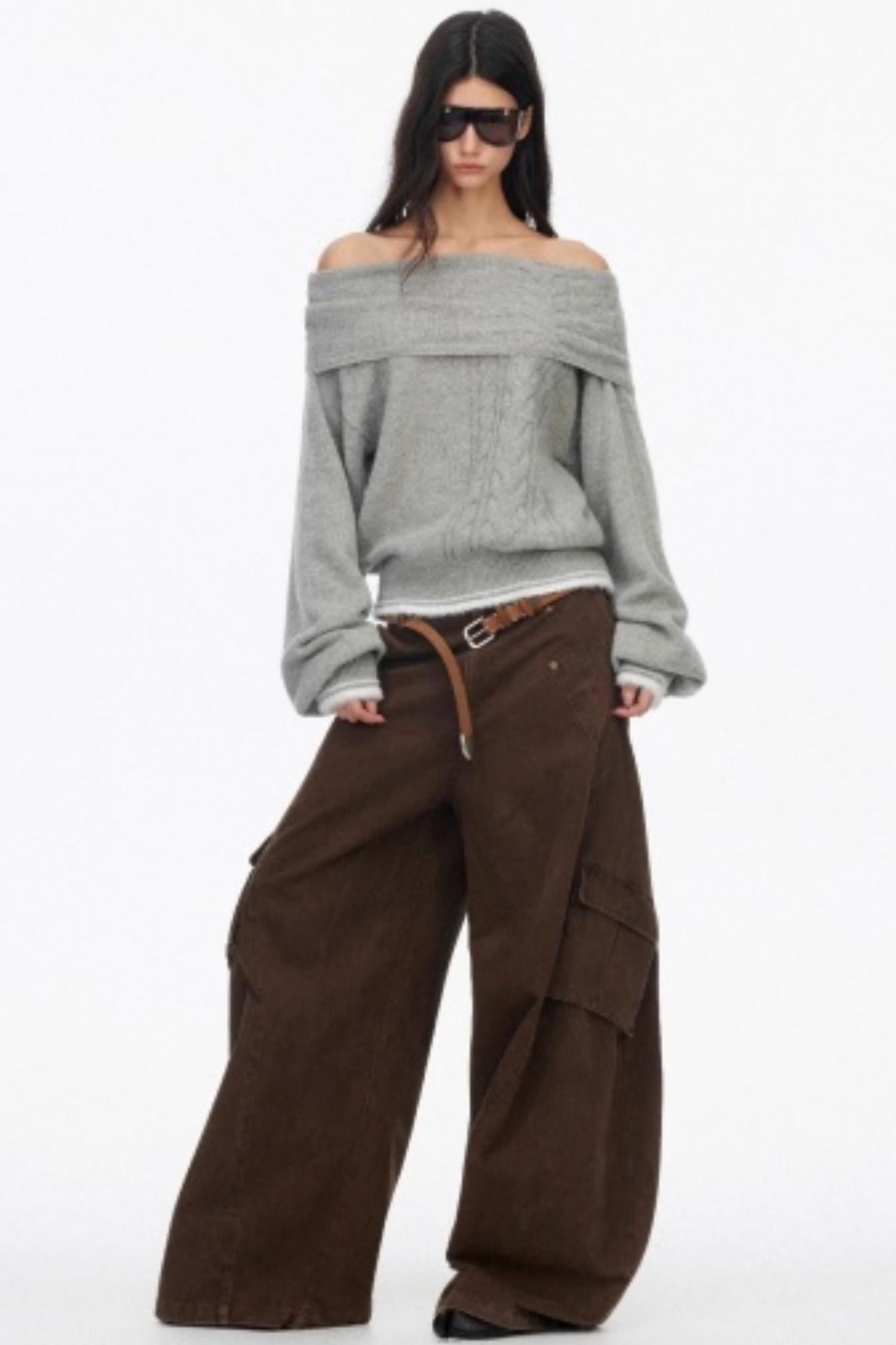 Distressed Washed Wide-Leg Scimitar Pants