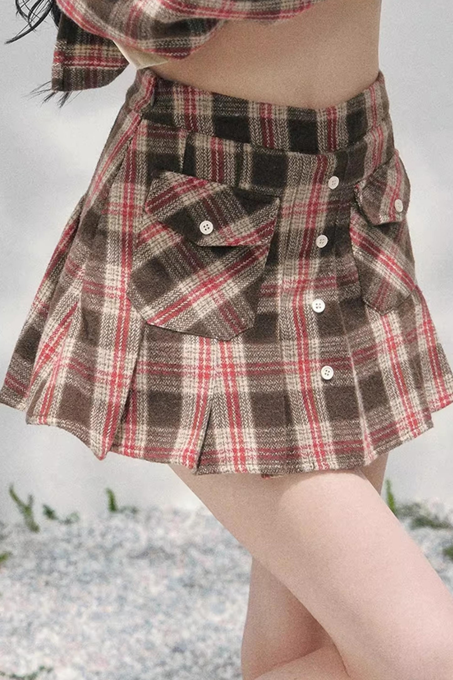British Cafe Plaid Shirt and Short Skirt Set-Up