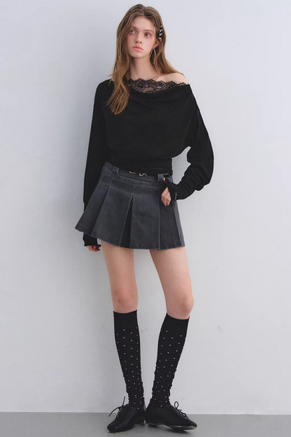 Off-Shoulder-Top mit Spitzeneinsatz