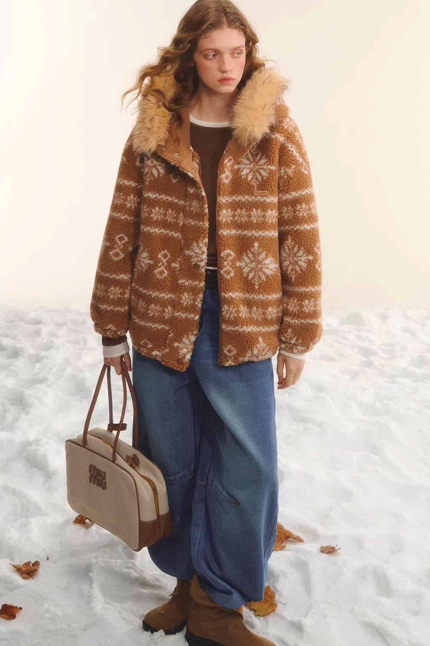 Fair Isle Fur Collar Jacket