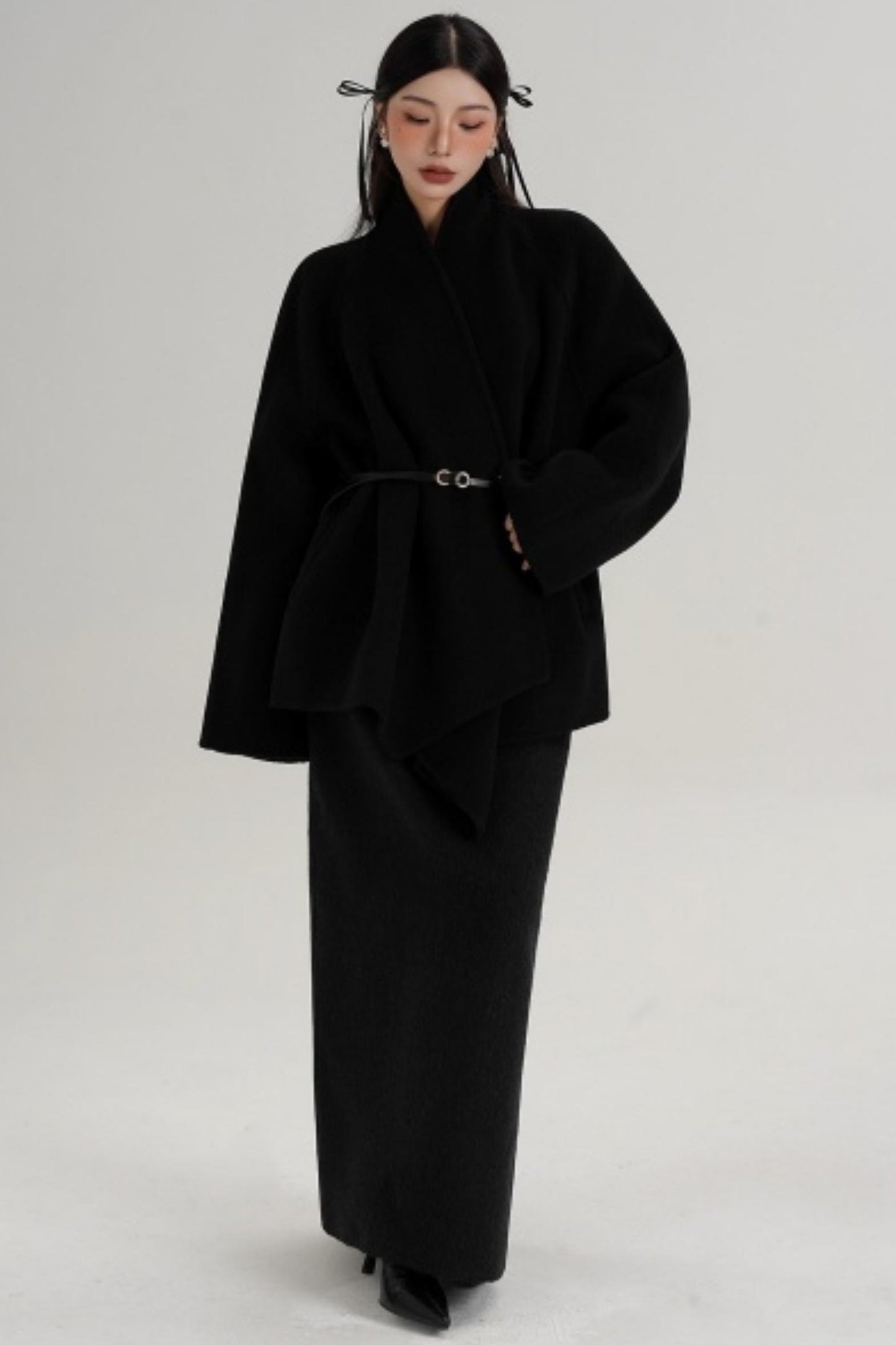 Elegant Lace-Up Woolen Coat