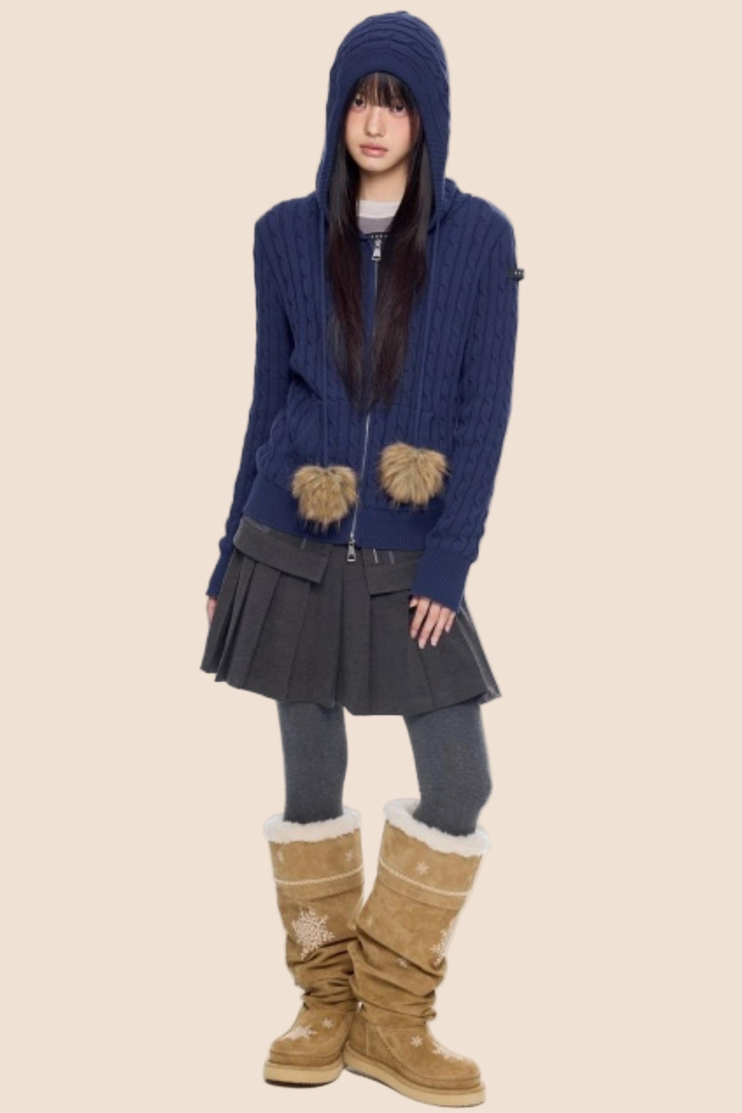 Furball Twisted Knit Hooded Cardigan