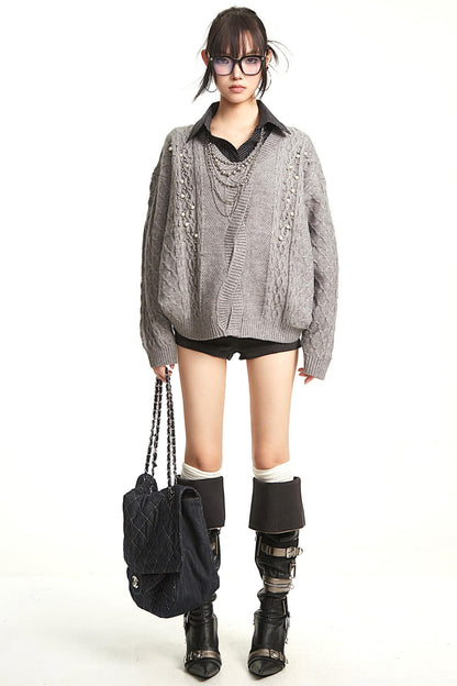 Vintage Gray V-Neck Top