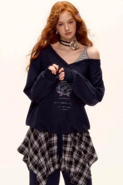 Asymmetrical Striped Patchwork Sweatshirt Set-Up