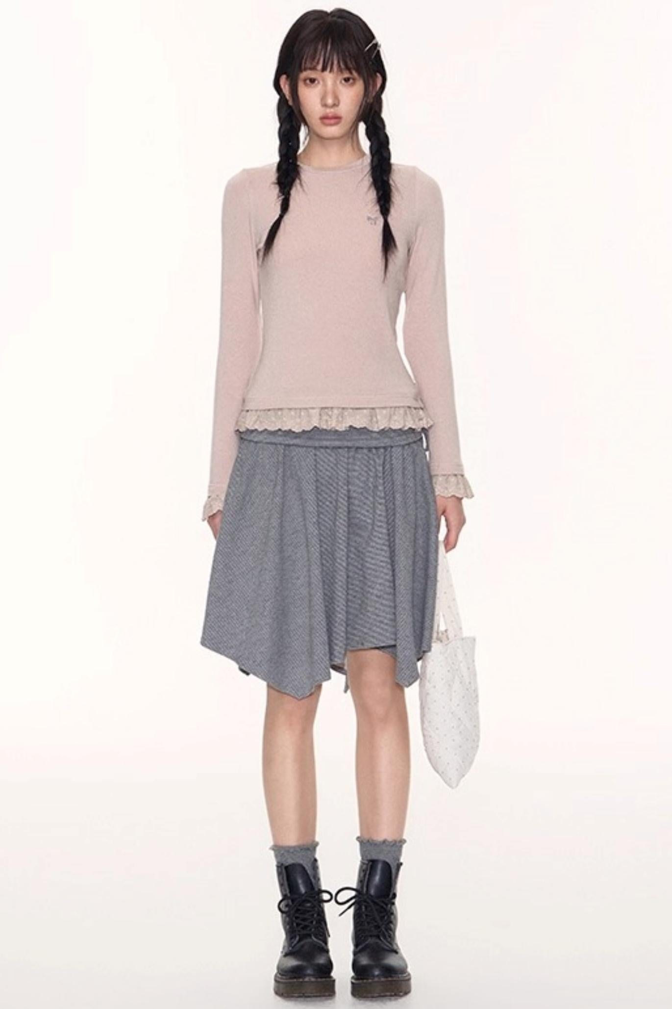 Lace Embroidery Slim Top