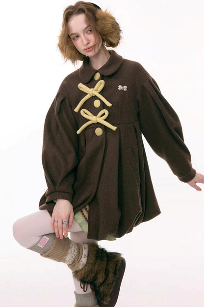 Bowknot Doll Collar Woolen Coat