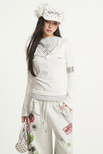 Vintage Polka Dot Long Sleeve T-Shirt