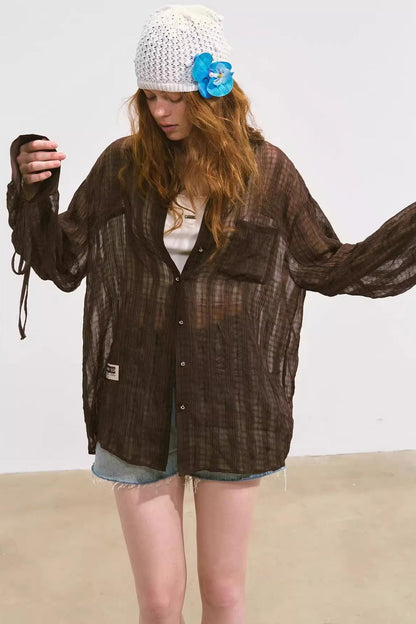 Plaid Mesh Summer Shirt Jacket