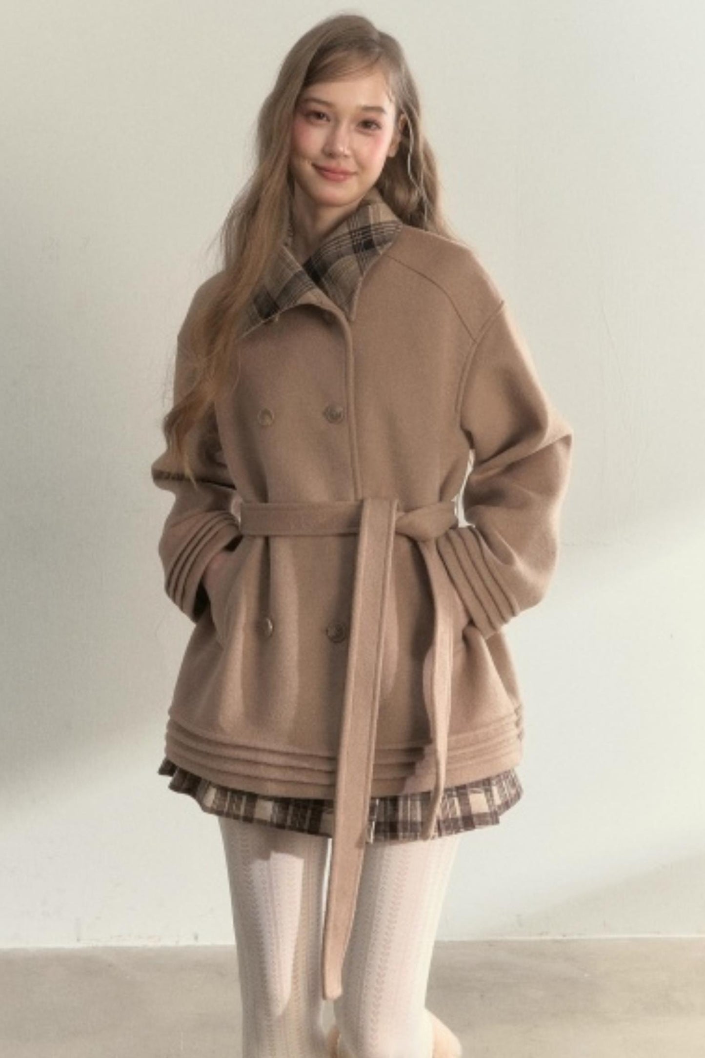 Plaid Double-Breasted Wool Coat