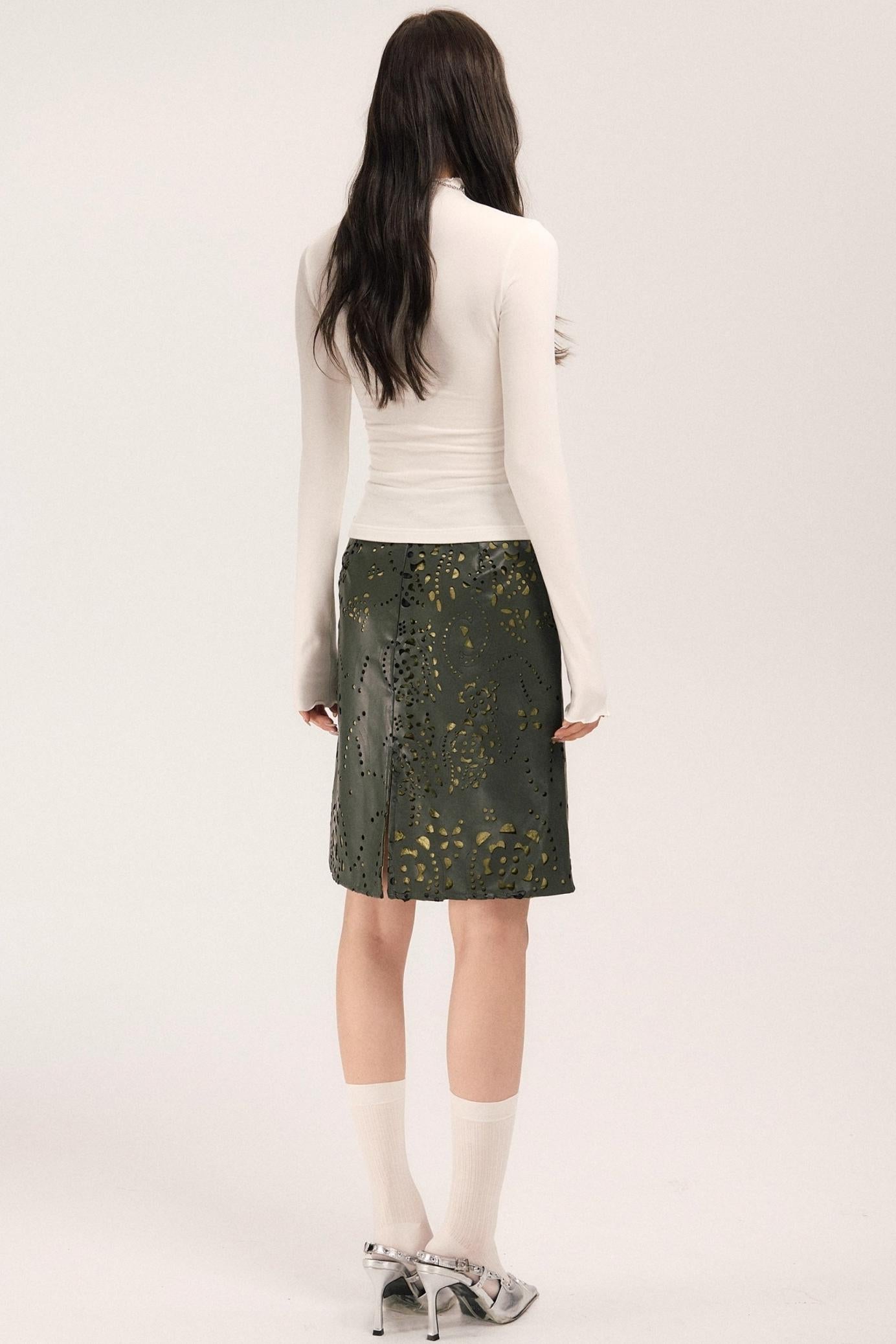 Sassy Vintage Cutout Leather Skirt