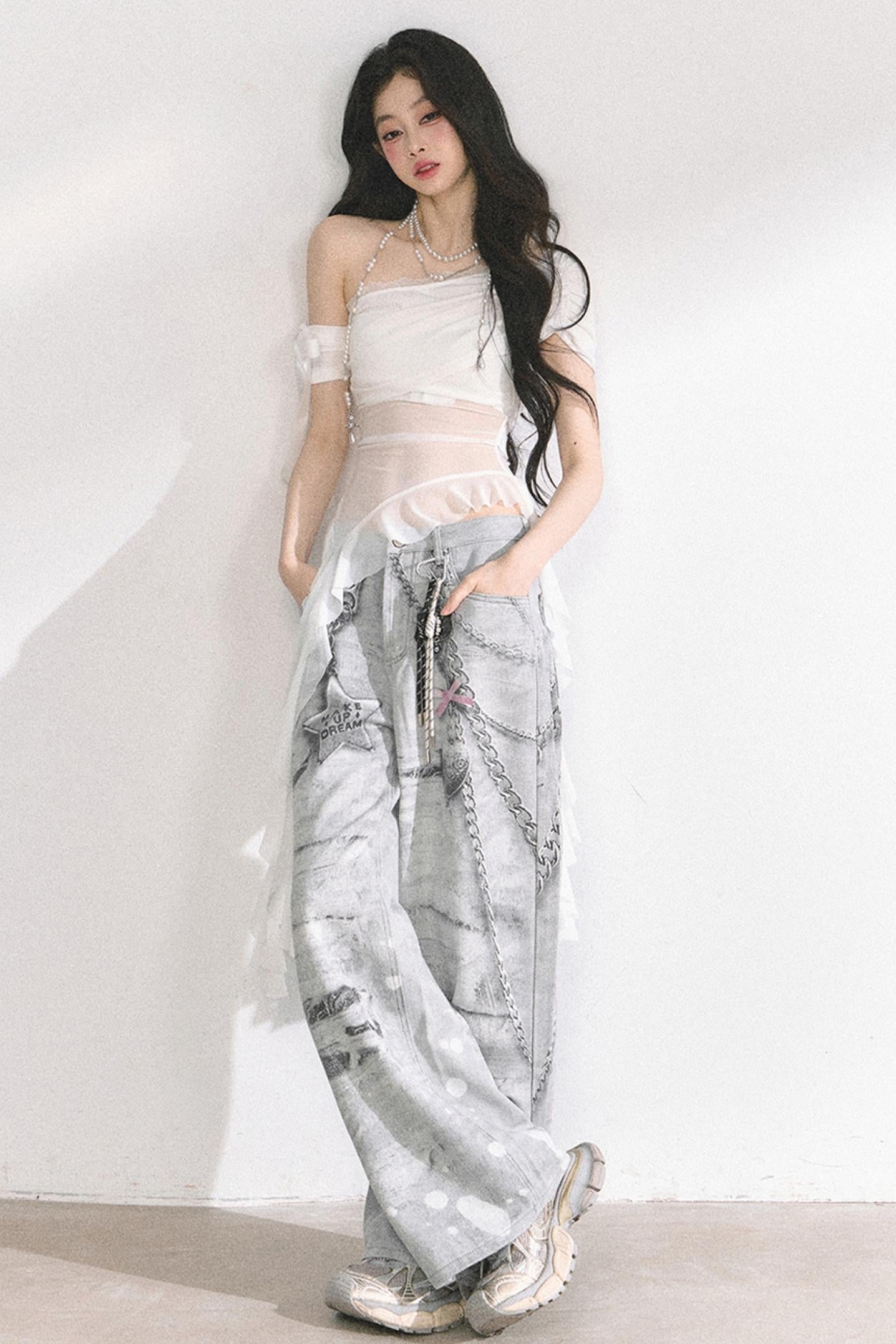 Sheer Mesh Off Shoulder T-Shirt