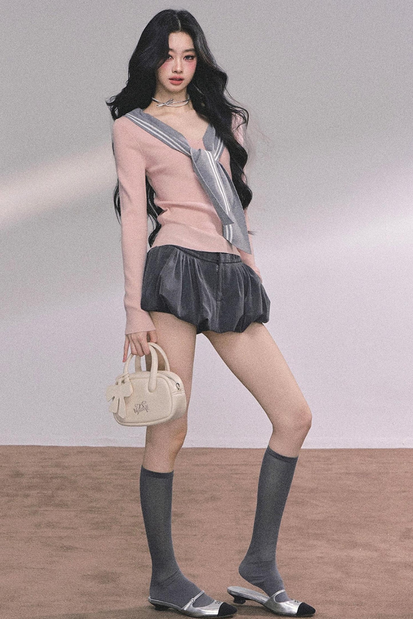 Slimming Navy Knitted Top