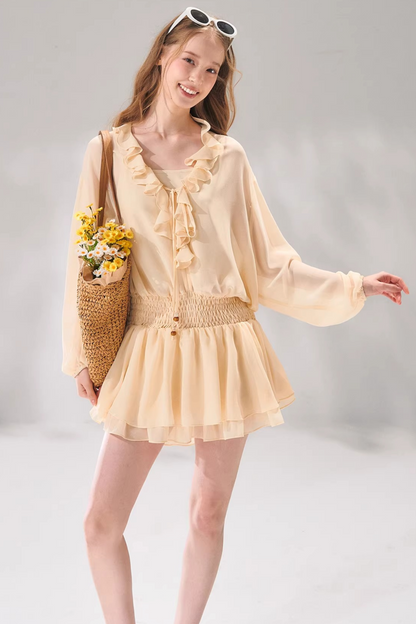 Ensemble robe en mousseline à volants et perles