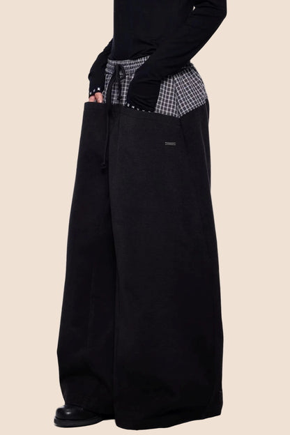 Plaid Patchwork Wide-Leg Pants