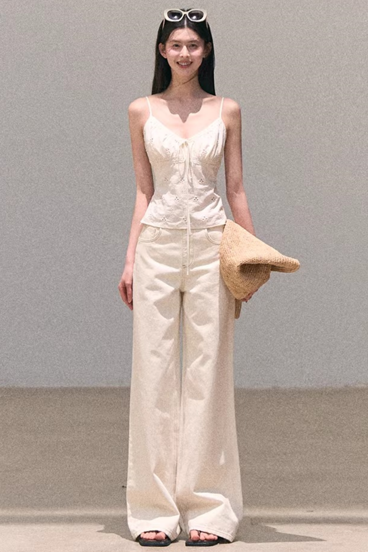 Washed Wide-Leg Lace Pants