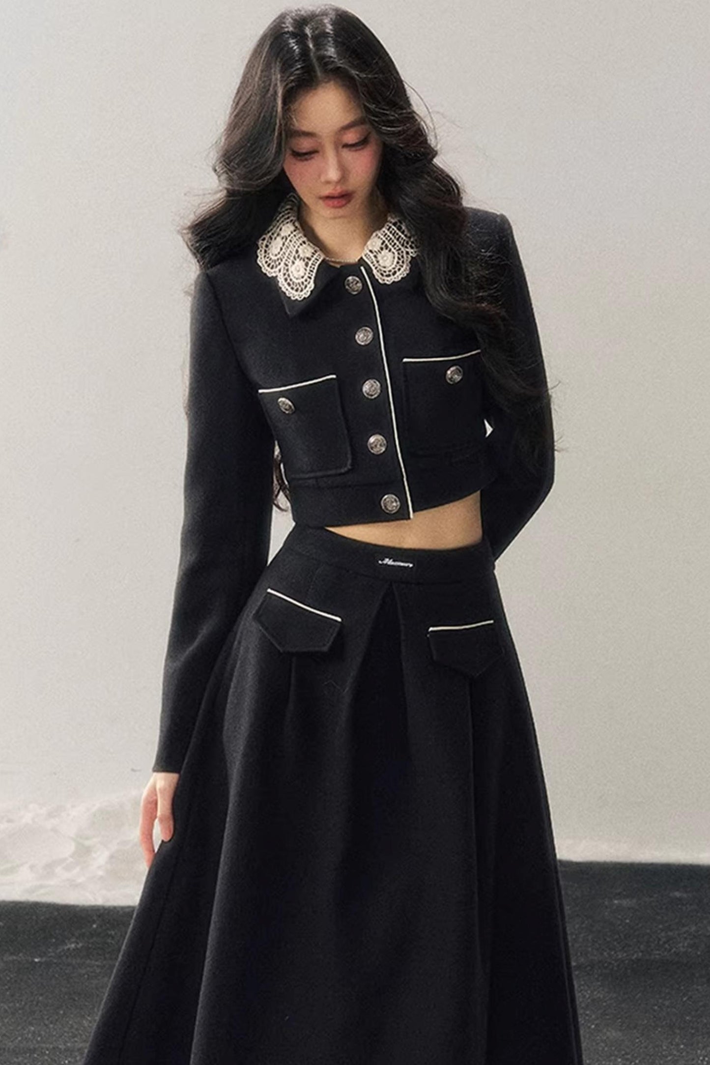 Whisper Lace Winter Suit Skirt Set-Up