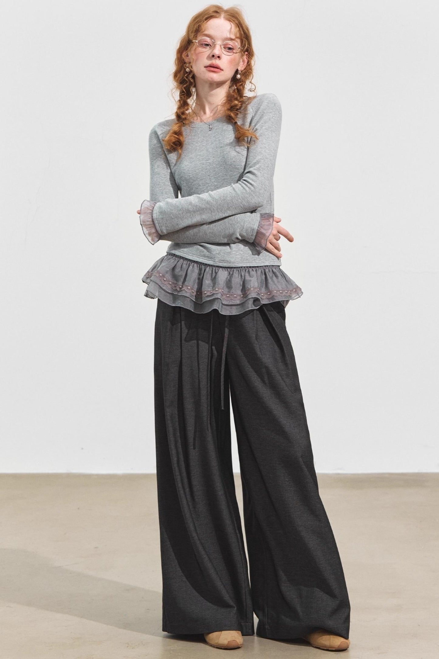 Double-Lace Raglan Sleeve Fleece Top