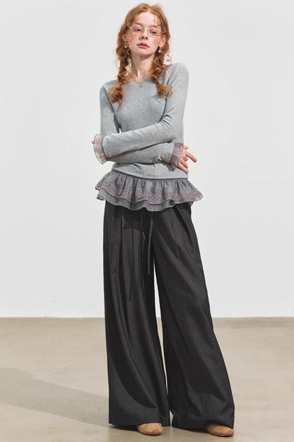 Double-Lace Raglan Sleeve Fleece Top