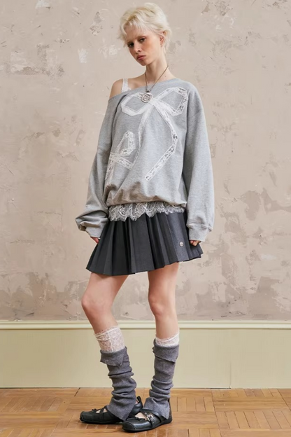 Lace-Up Turn-Down Collar Sweater Matching Set