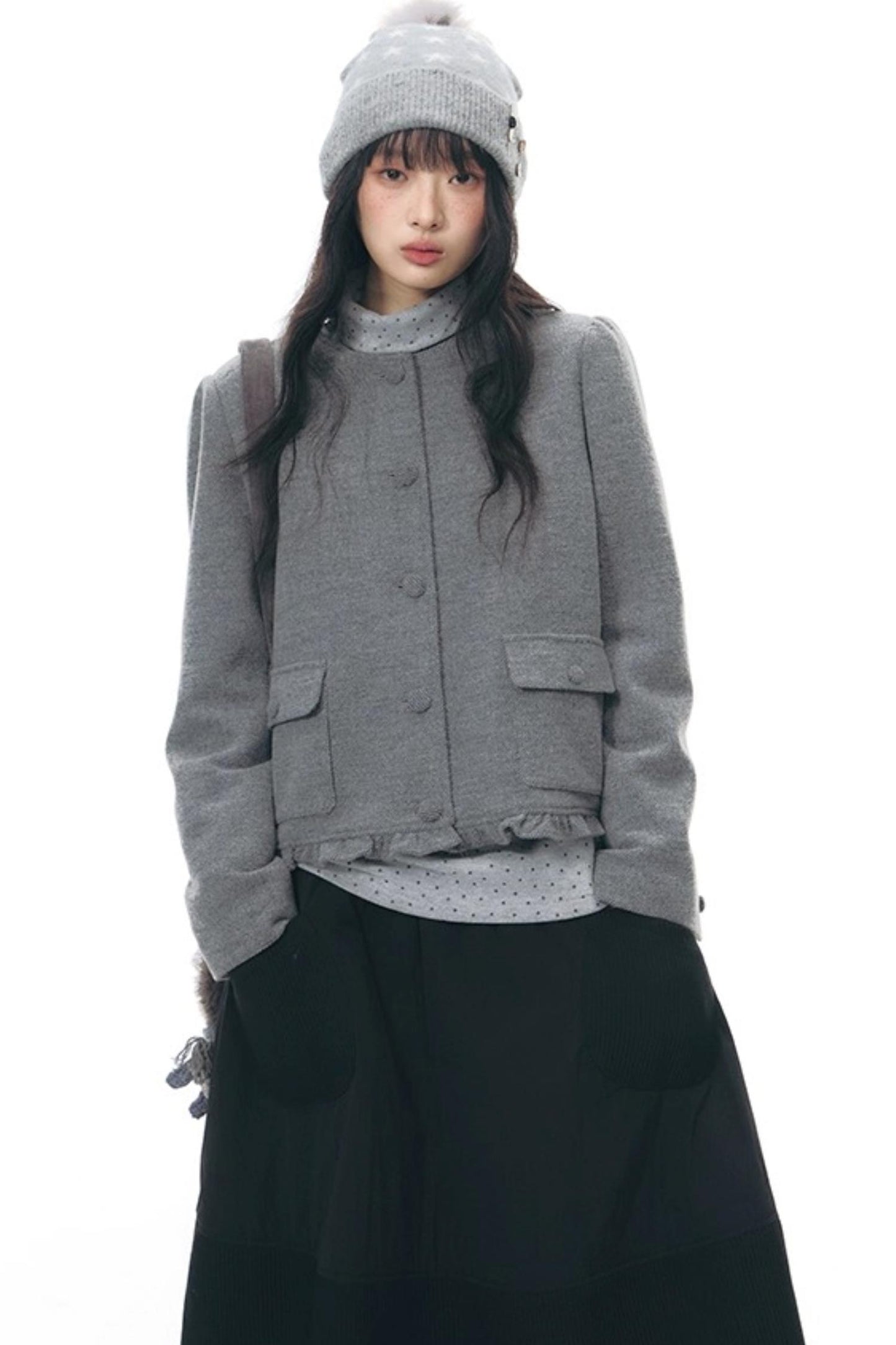 Knitted Scarf Collar Jacket Set-Up