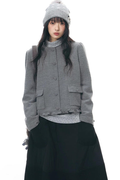 Knitted Scarf Collar Jacket Set-Up