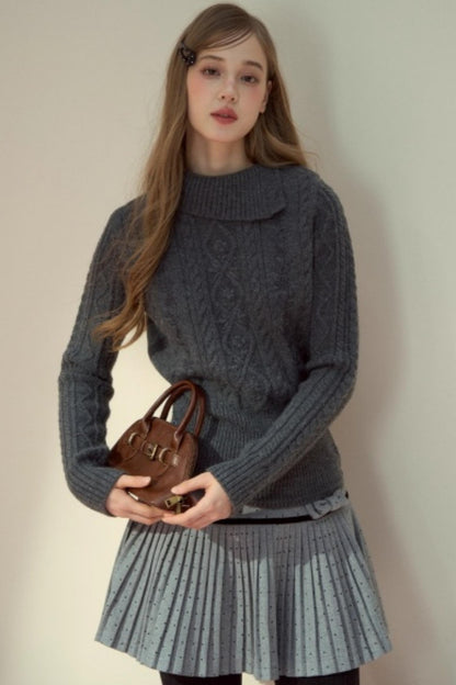 Twist Semi-Turtleneck Warm Knit Sweater