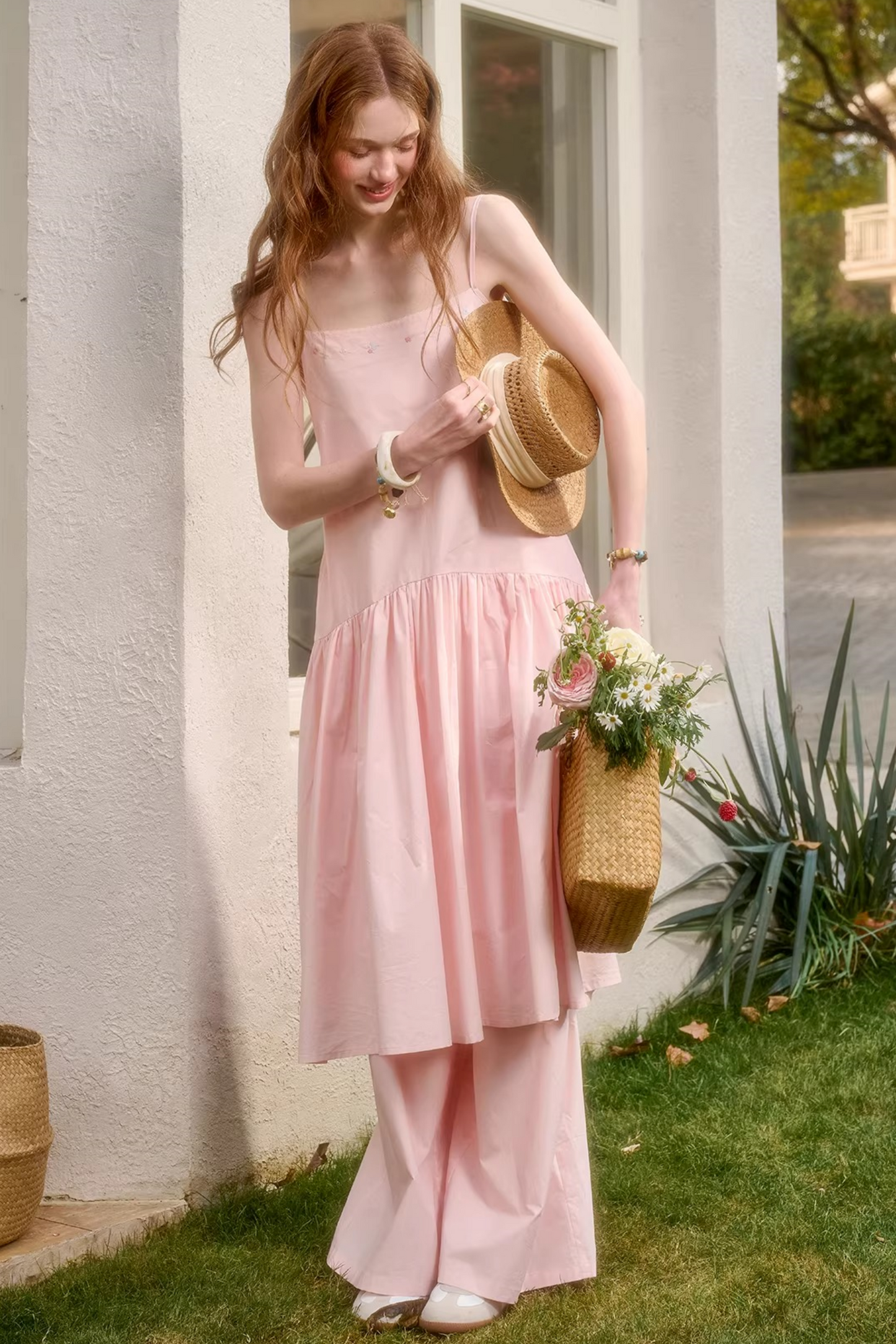 베이비 핑크 코튼 드레스 셋업