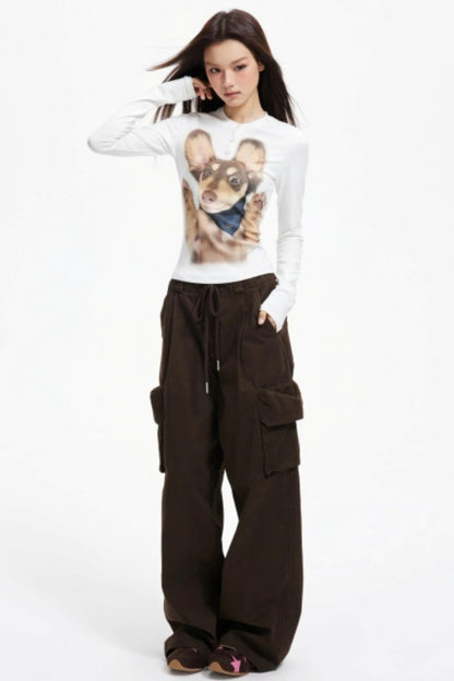 Vintage Drawstring Loose Cargo Pants