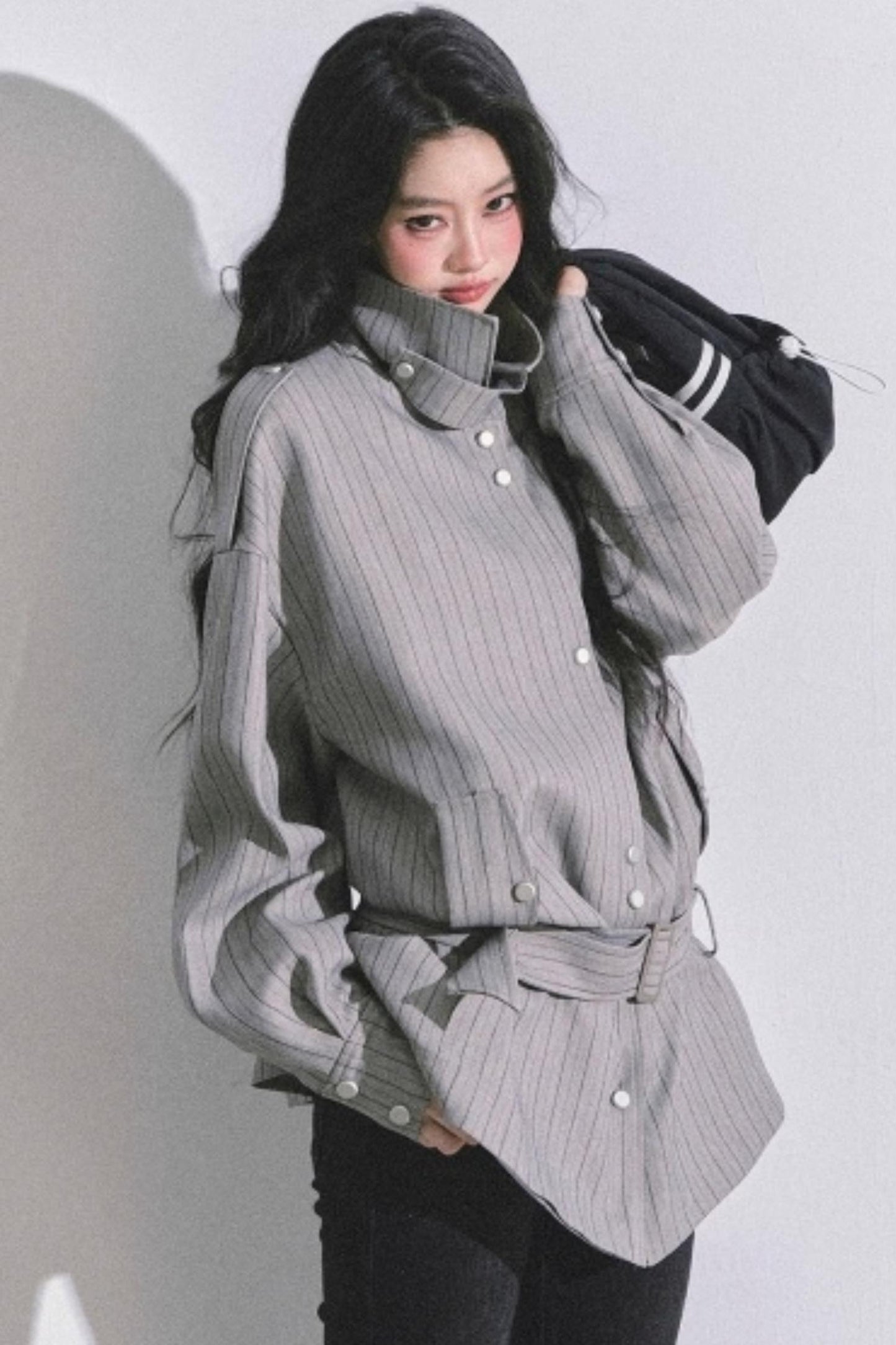 High-Neck Striped Jacket