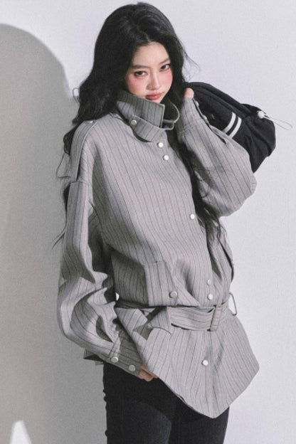 High-Neck Striped Jacket