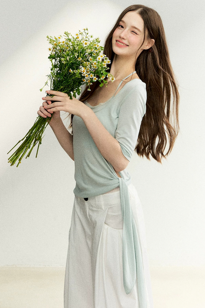 Double-Layer Tie-Waist Top