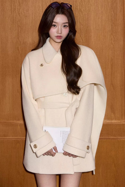 Two-Tone Woolen Quilted Coat