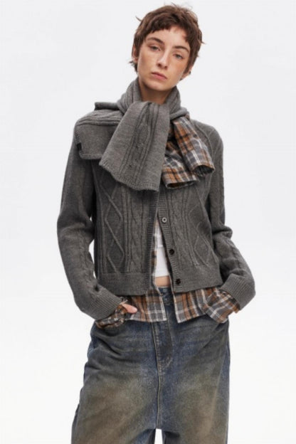 Wool Twist Cardigan Sweater Set-Up