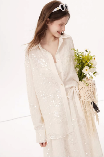 Sequined Bow Skirt Suit Set-Up