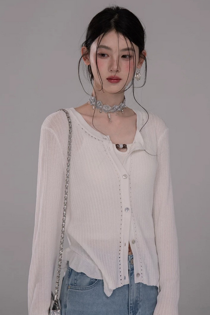Wolkenweiß Strickjacke