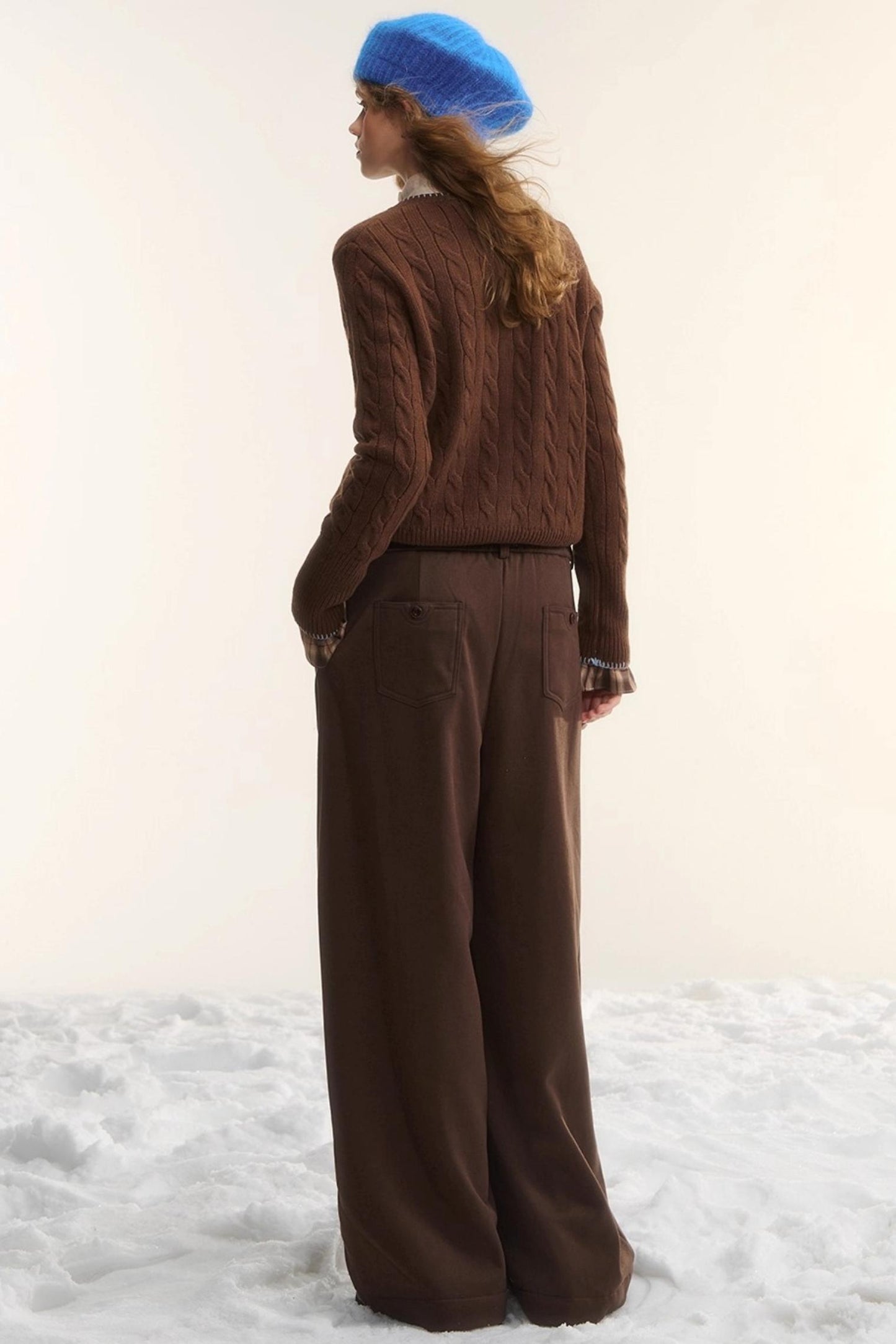 Plaid Fleece-Lined Wide-Leg Pants