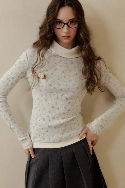 Floral Knit Long-Sleeve Top
