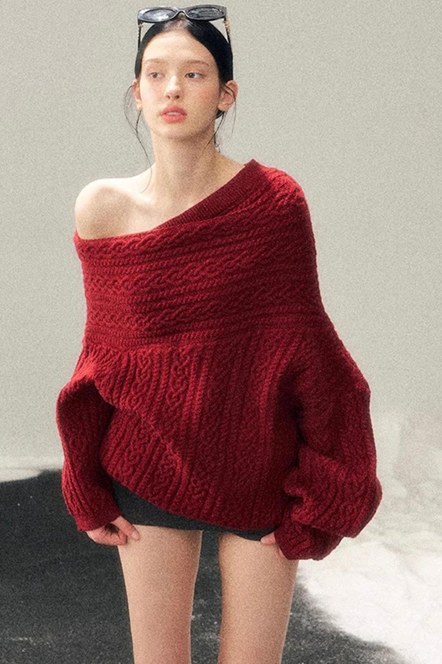 American Off-Shoulder Cable Sweater