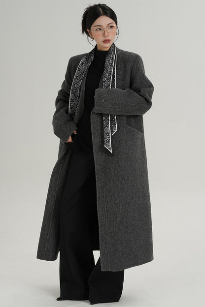 V-Neck Wool Trench Coat