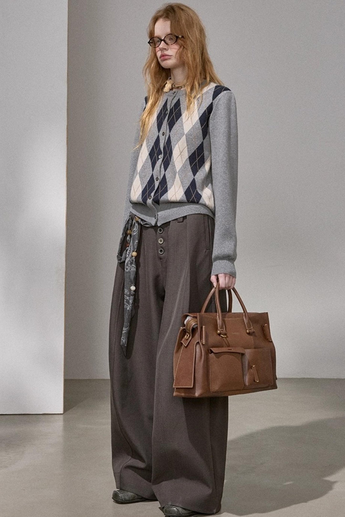 Retro Diamond-Pattern Knit Top