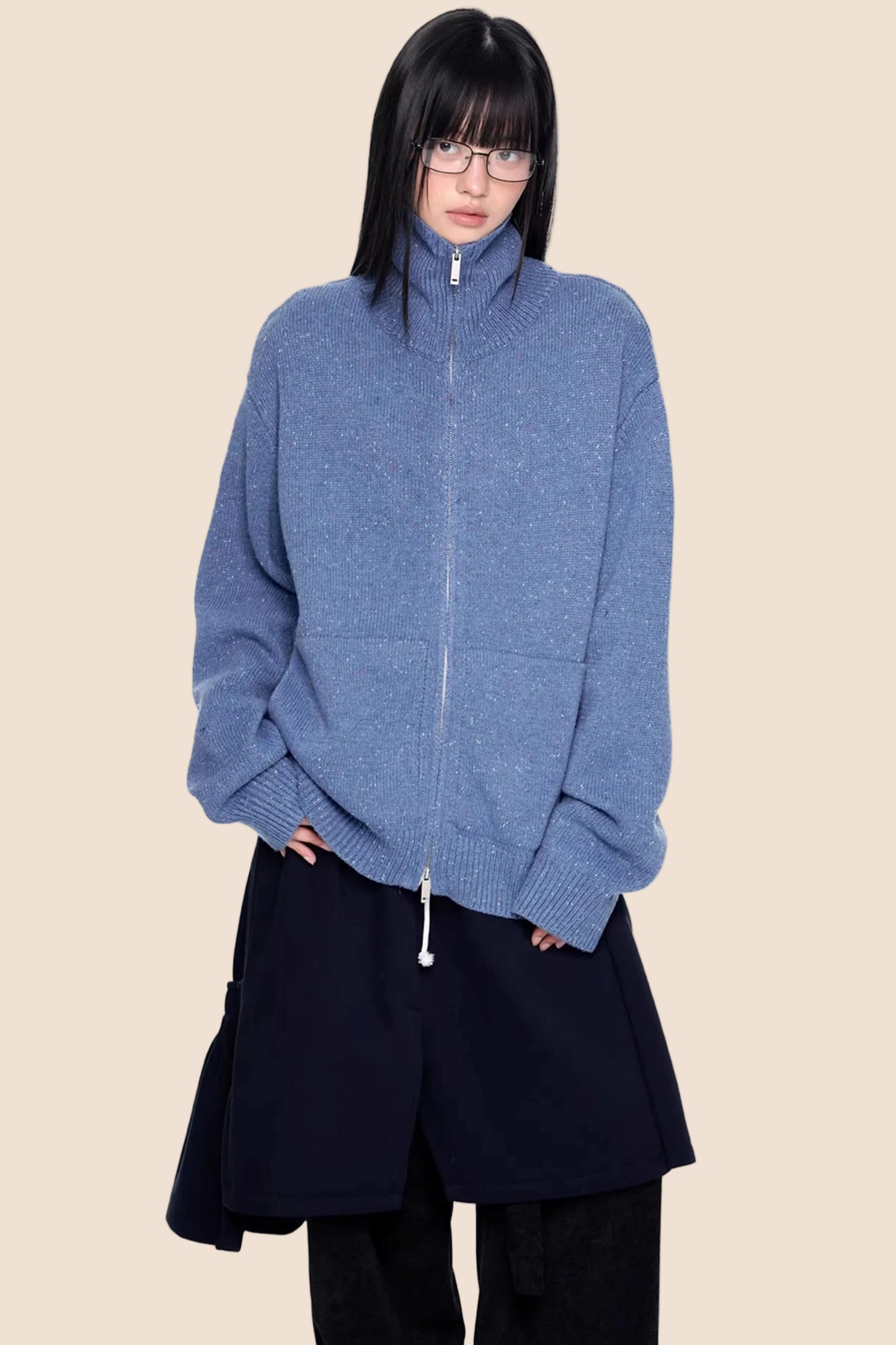 High-Neck Knitted Cardigan