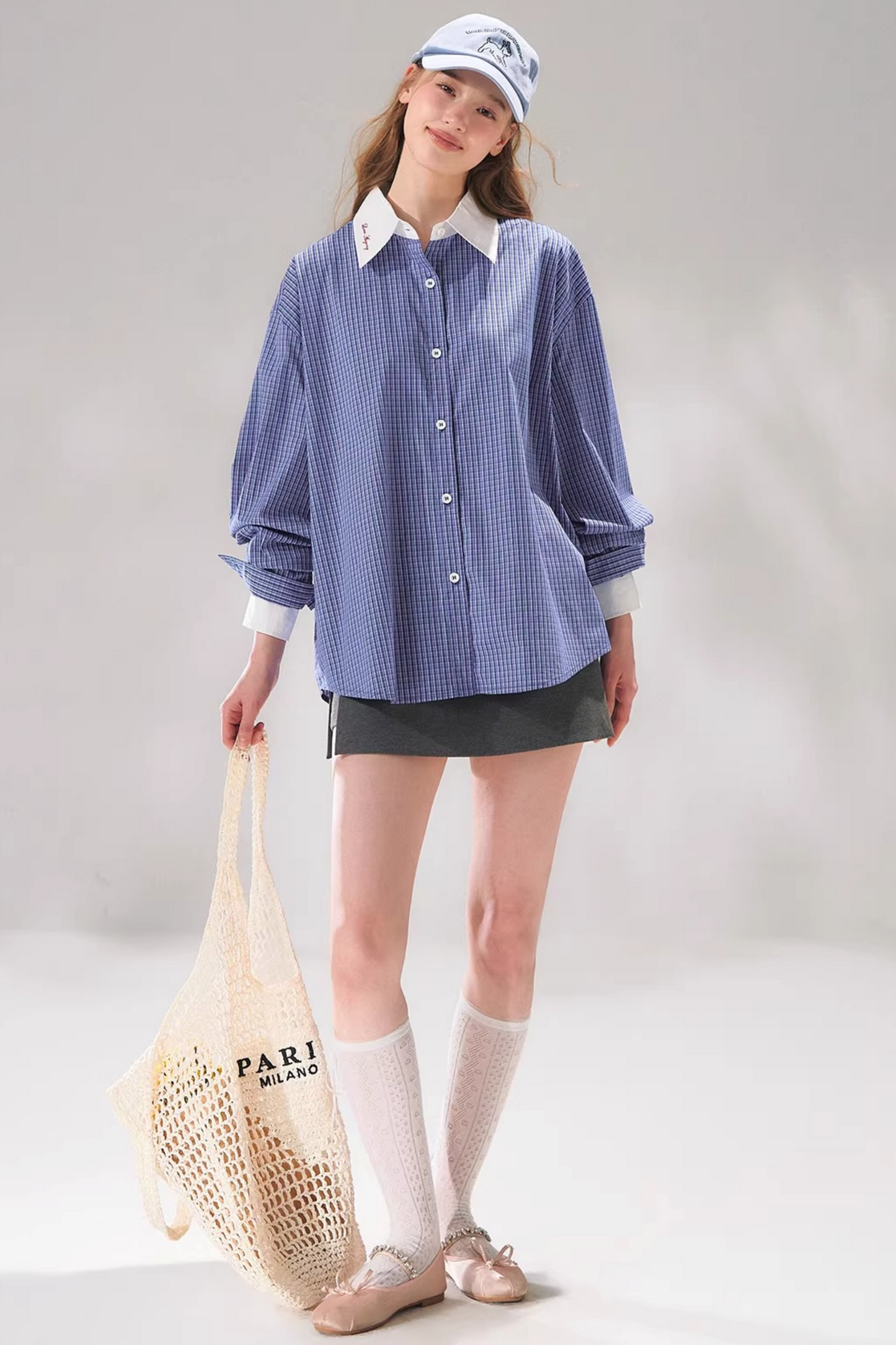 Plaid Color-Blocking Polo Top