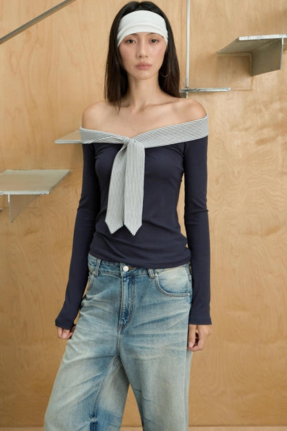 One-shoulder Striped Top