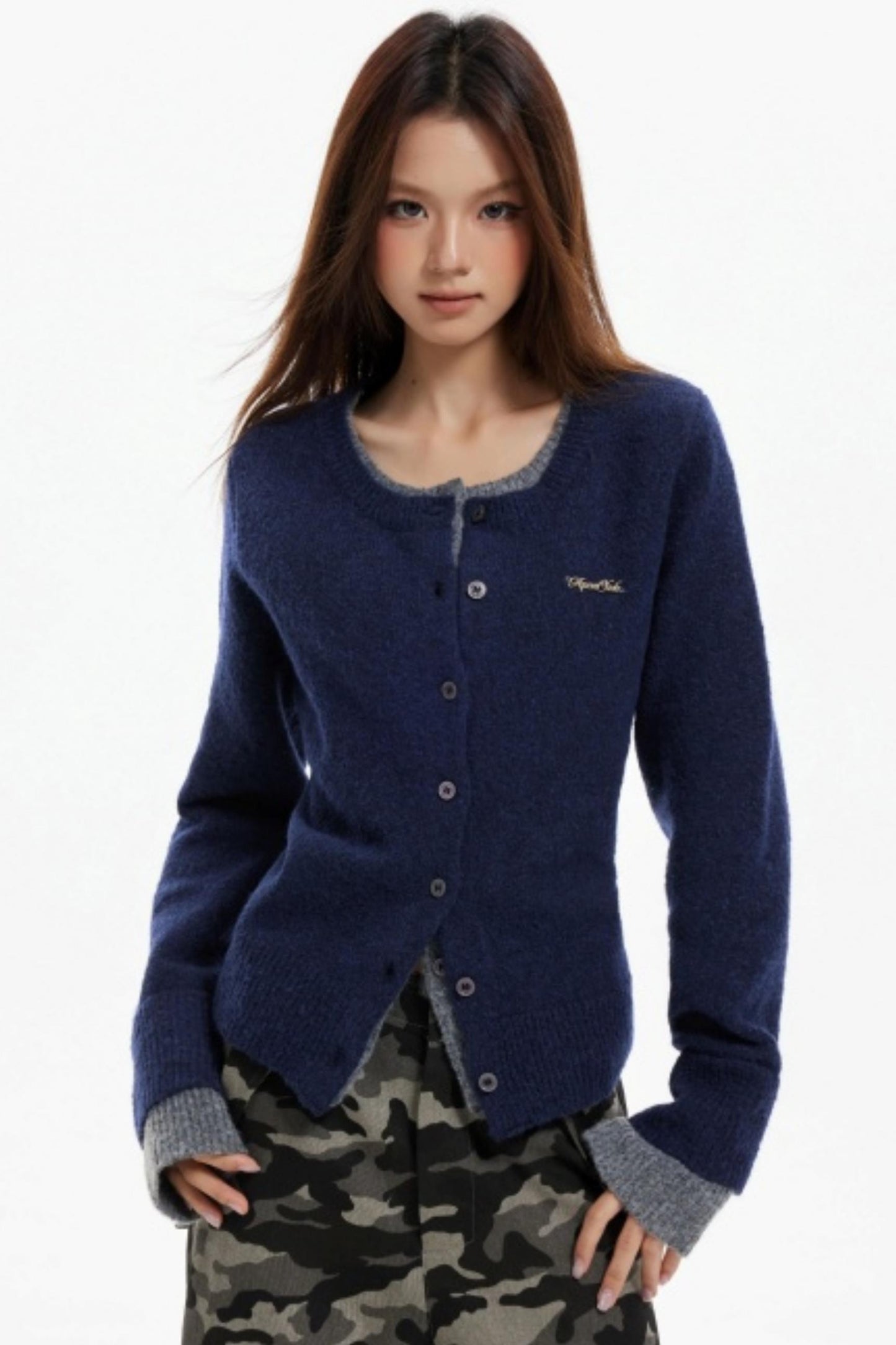 Fake Two-Piece Contrasting Knitted Cardigan