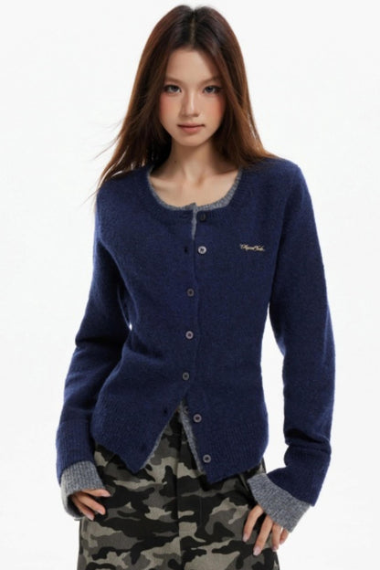 Fake Two-Piece Contrasting Knitted Cardigan