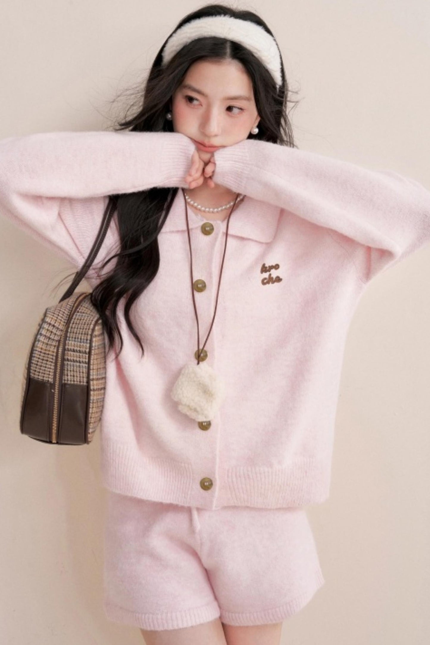 Velvet Contrast Lapel Cardigan Set-Up