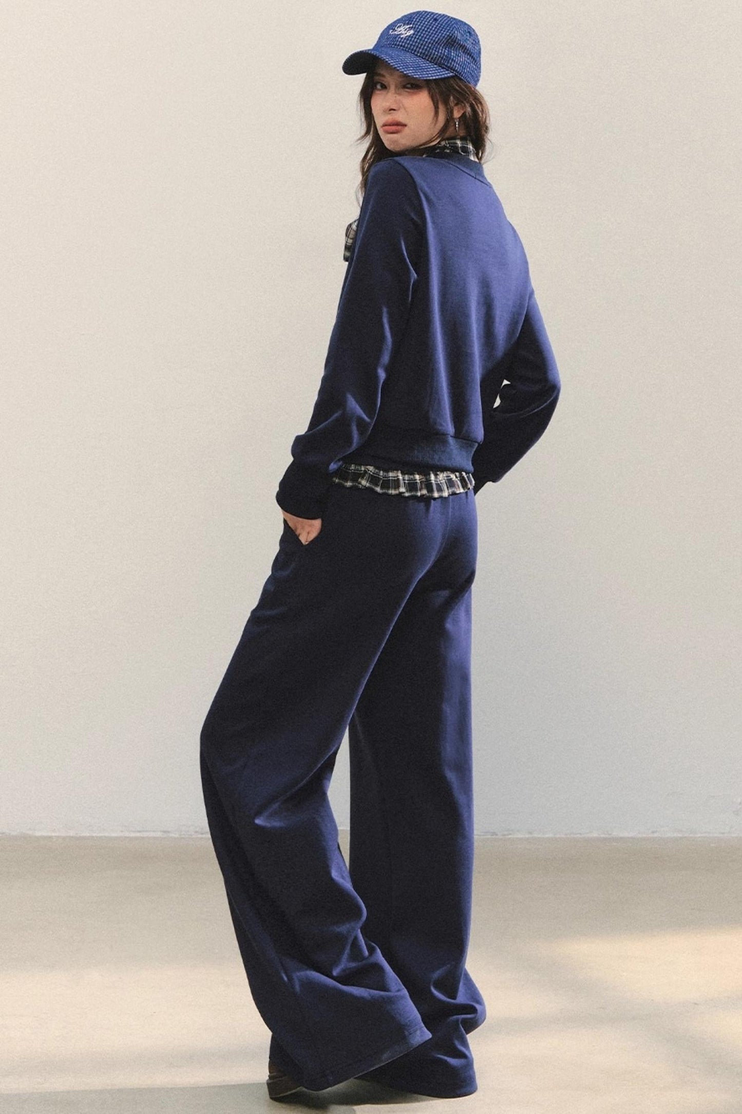 Plaid Sweatshirt Trousers Set-Up