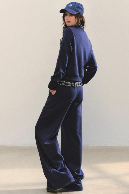 Plaid Sweatshirt Trousers Set-Up