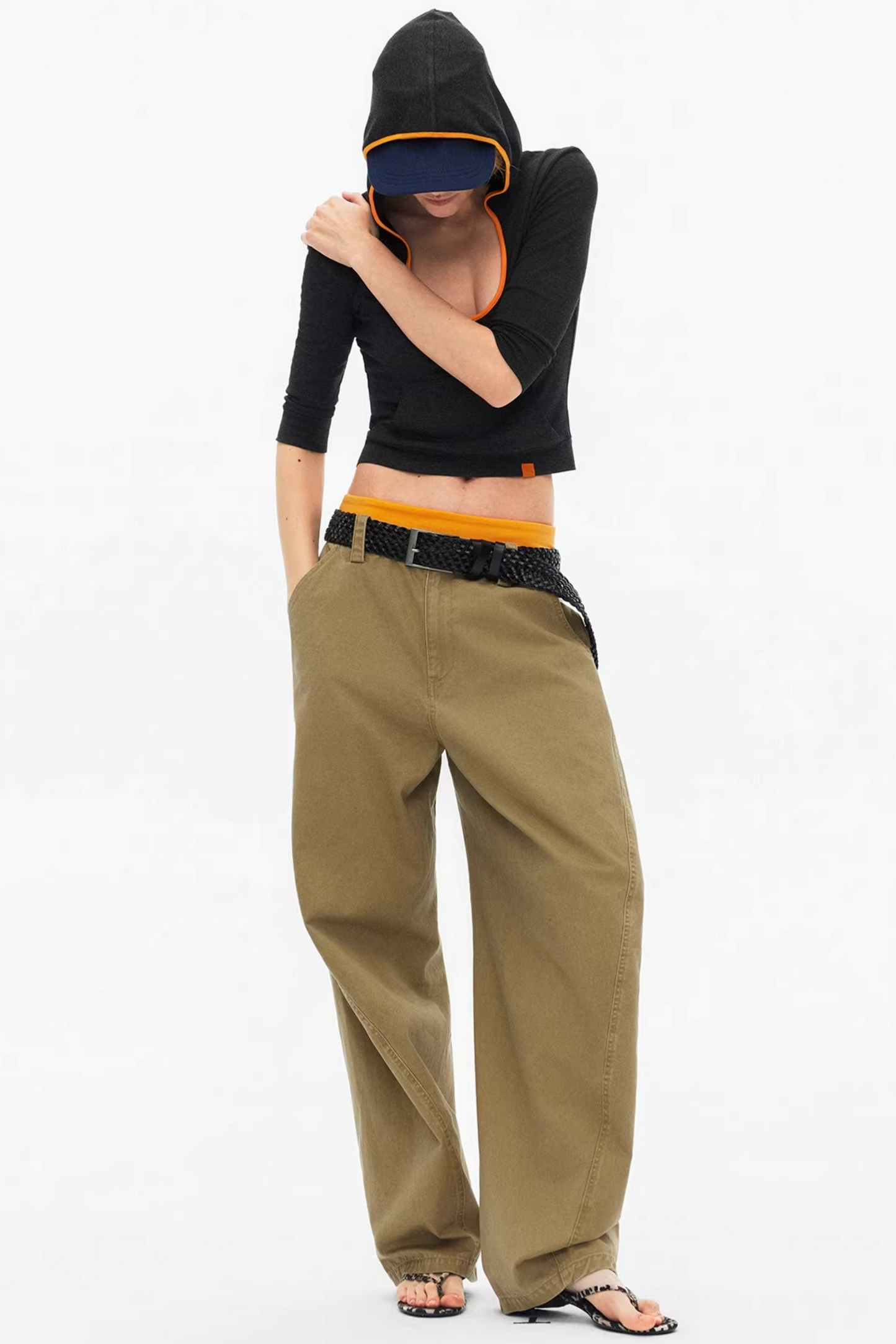 Color-Blocked Hooded Knitted Top